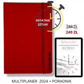 2 planer 2024 B5 (XL 16x24cm) Organizer, Kalendarz, Notatnik; oprawa KARMINOWA CZERWIEŃ + Poradnik "Multiplaner - zarabiaj czas."