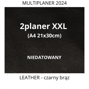 2 planer A4 (XXL 21x30cm) NIEDATOWANY, 3w1 Organizer Kalendarz Notatnik. Oprawa: skóra naturalna, CZARNY BRĄZ