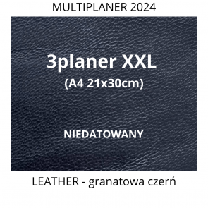 3 planer A4 (XXL 21x30cm) NIEDATOWANY. Organizer, Kalendarz, Notatnik; oprawa skórzana GRANATOWA CZERŃ